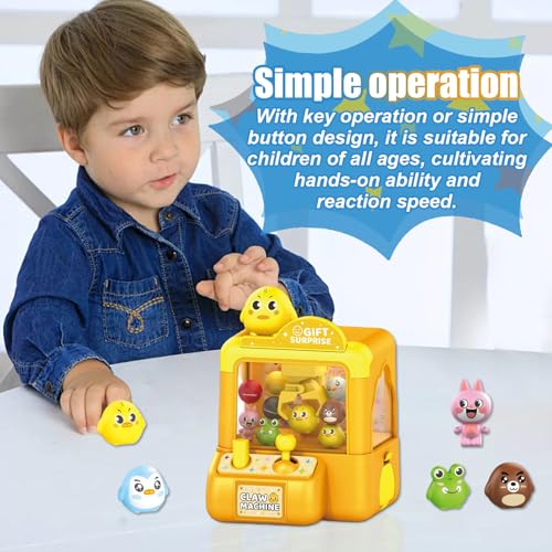 Mini Claw Machine for Kids Small Vending Machine Toys Adorable Animal Theme Arcades Game Party Toy Birthday Gifts for Children,3.7X5.1in - color: Yellow