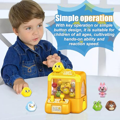 Mini Claw Machine for Kids Small Vending Machine Toys Adorable Animal Theme Arcades Game Party Toy Birthday Gifts for Children,3.7X5.1in - color: Yellow