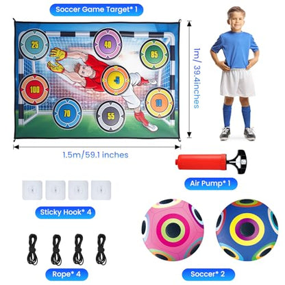 Soccer Training Mat, Soccer Kick Trainer with 2 Soft Soccer Ball Indoor Outdoor Sticky Soccer Ball Game Toss Soccer Target Game Great Gifts for Boys Girls