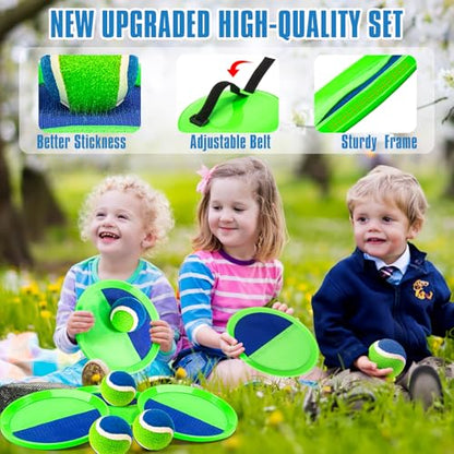 Toss and Catch Ball Set, Pool Beach Outdoor Toys Games for Kids Ages 4-8-12, 4 Paddles 4 Balls and Storage Bag, Summer Yard Outdoor Game for Adult Family, Birthday Easter Gift for Kids