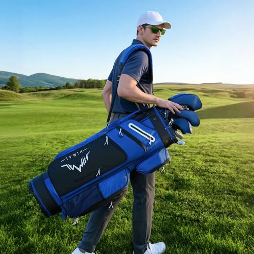 uniHimal T-Lock Golf Cart Bag with Quiet 14-Way Full-Length Divider Top | Golf Bag for Men with Magnetic Pocket, Cooler Pocket, Handle and Rain Cover - color: Blue