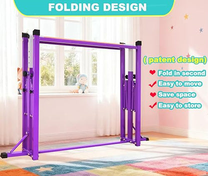 Marfula Gymnastic Bar For Kid and Teenage of 3-25, 5Ft/8 FT Base Length 4Ft Width 5Ft Adjust Height, Gymnastic Kip Bar For Gymnast, Gymnastic Training Equipment For Professional Training Home Club Use - color: Purple (Bar with Mat - 8 Ft Base)