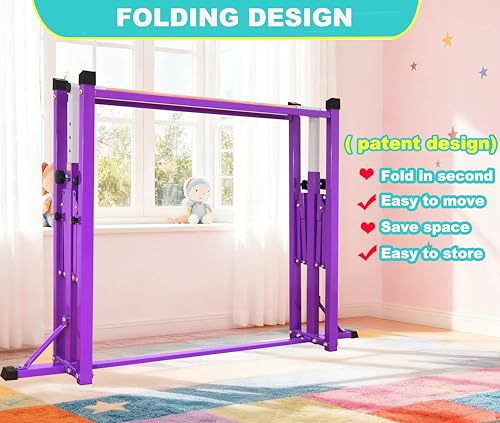 Marfula Gymnastic Bar For Kid and Teenage of 3-25, 5Ft/8 FT Base Length 4Ft Width 5Ft Adjust Height, Gymnastic Kip Bar For Gymnast, Gymnastic Training Equipment For Professional Training Home Club Use - color: Purple (New Style - 8 Ft Base)