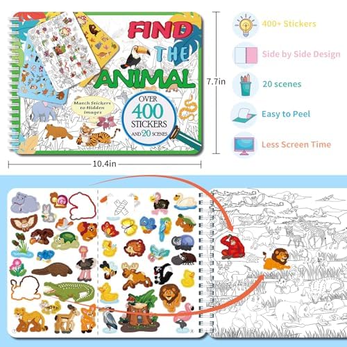 Kalysky Find the Animal Sticker Book for Kids Ages 4-8 | 400+ Stickers | Travel Activity for Plane, Car & Road Trip - color: Animal