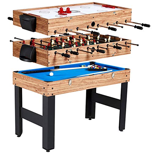 Quick Assembly and Play 48 Inch 3-in-1 Combo Game Table, 3 Games with Billiards, Hockey and Foosball, Accessories Included