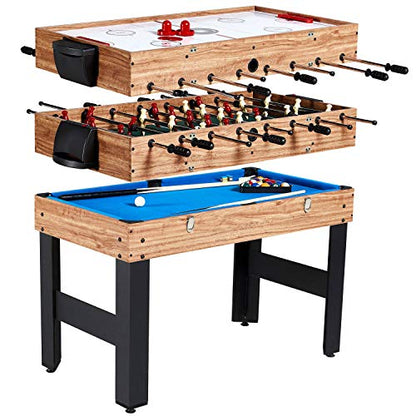 Quick Assembly and Play 48 Inch 3-in-1 Combo Game Table, 3 Games with Billiards, Hockey and Foosball, Accessories Included