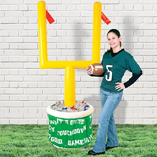 Beistle 3 Piece Novelty Inflatable Goal Post Drink Coolers with Football Decorations Game Day Party Beverage Holders, 74" x 28", Green/Yellow/White/Brown/Orange - style: Goal Post Cooler w/Football - 3 Piece