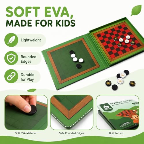 2-in-1 Checkers & Reversi Board Game | Magnetic Travel Games for Kids 8-12 | Plane Activities for Kids Ages 8-12 | Foldable Magnetic Checkers & Travel Activities - color: Reversi
