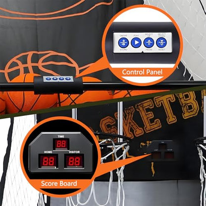 Foldable Indoor Basketball Arcade Game Double Shot 1-4 Player W/ 5 Balls, Basketball Arcade Machine, Electronic Scoreboard and Inflation Pump, Sturdy and Durable