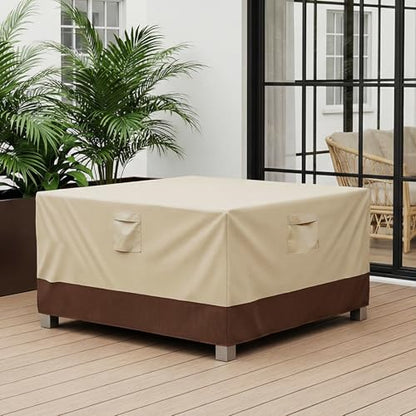 Vailge Rectangular/Oval Patio Table Cover, Heavy Duty and Waterproof Outdoor Lawn Patio Furniture Covers (Beige&brown, 44"Lx44"Wx28"H) - color: Beige & Brown, size: Sqaure-44"Lx44"Wx28"H
