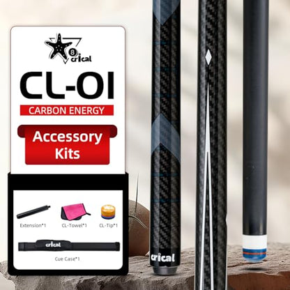 CRICAL Carbon Fiber Pool Cue Stick 58" Billiard Cue Sticks Professional Low Deflection Pool Sticks with 3/8 * 8 Pin Joint and 12.5mm Tip - color: 008-CL01-set