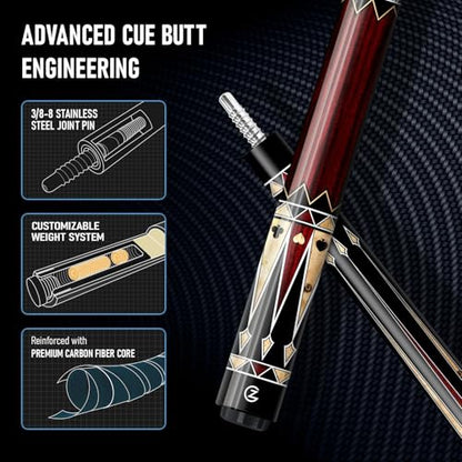 Z LUK Carbon Fiber Pool Cue Stick, Low Deflection Billiard Cue Sticks 12.5mm Tip, Professional Pool Stick for Adults with 3/8-8 Stainless Steel Joint - color: Ruby Ace (Wrapless)