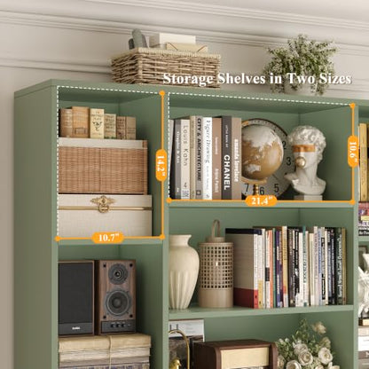 HOSTACK 72” Tall Book Shelf and Bookcase, White Bookshelf with Storage Cabinet, 45” Wide Bookcase with 4 Doors, Standing Display Shelves, Modern Farmhouse Book Case for Living Room, Green - color: Green