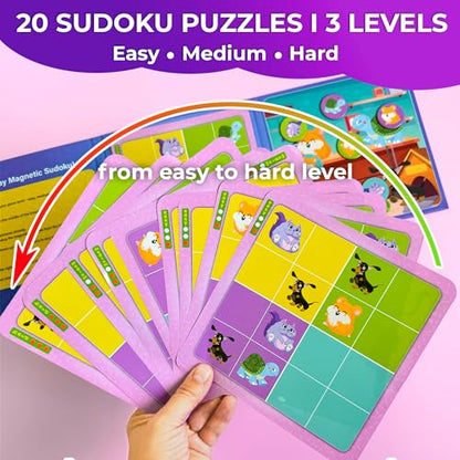 QUOKKA Magnetic Sudoku Toddler Puzzles Ages 2-4 - 20 Pieces Puzzles for Kids Ages 4-6 - Games for Kids Ages 3-5 Sudoku Book with 3 Levels: Easy, Medium, Hard - Educational Portable Travel Game - style: 11. 20 PCS ANIMALS