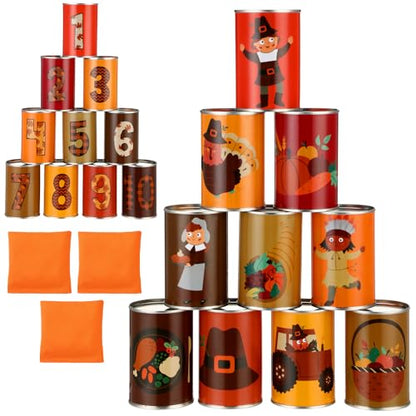 HyDren 13 Pcs Christmas Carnival Can Bean Bag Toss Games for Kids Adults Throwing Can Game for Birthday Family Festive Holiday Homeschooling Backyard Indoor Outdoor Supplies - style: Thanksgiving