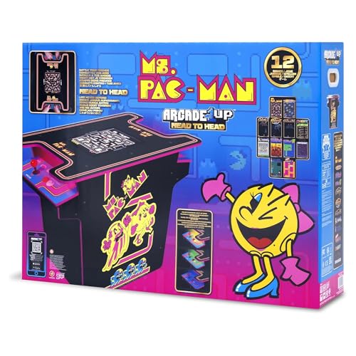 Arcade1Up Ms.PAC-MAN Head-to-Head Arcade Machine – Retro Home Arcade Table with 12 Classic Games, Light-Up Control Deck & Real-Feel Joysticks