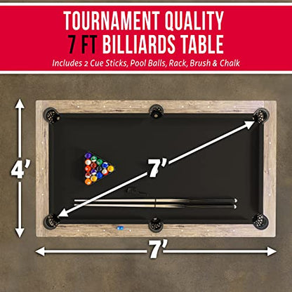 GoSports 7 ft Pool Tables with Wood Finish - Choose Your Style - Modern Billiards Table with 2 Cue Sticks, Balls, Rack, Felt Brush and Chalk - style: Black, Brown Wood Finish