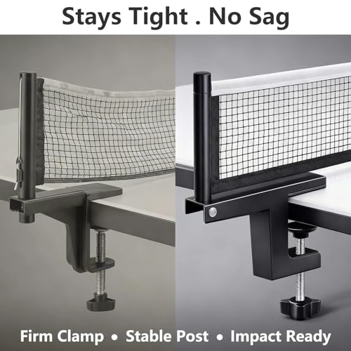 Ping Pong Post Set Table Tennis Net Ping Pong Net with Clamp Professional Training Practice Portable Grip Holder Clip Accessories for Adults & Kids Suitable for Indoor & Outdoor Black/Matte Black