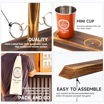 Ring Toss Game for Adults, Hook and Ring Game with Exclusive Carrying case & Unique Stainless Mini Cup, Super Easy to Assemble, XL Size(15.7" X 13"), Outdoor, Family