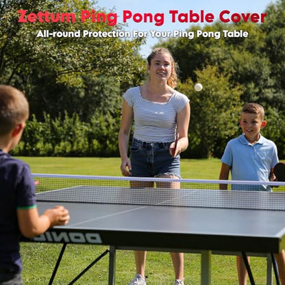 Zettum Ping Pong Table Cover - Table Tennis Cover Waterproof & Heavy Duty, 600D Covers for Table Tennis, Indoor Outdoor Table Covers Fits Universal 9x5 FT Tables Folding & Flat Tables