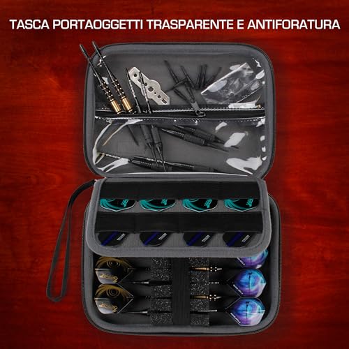 USA Gear Hard Shell Dart Case - Protective Storage Carrying Case for Darts (8), Tips, Flights, Shafts, Sharpeners, More Accessories - Compatible with Soft Tip and Steel Tip (Black)