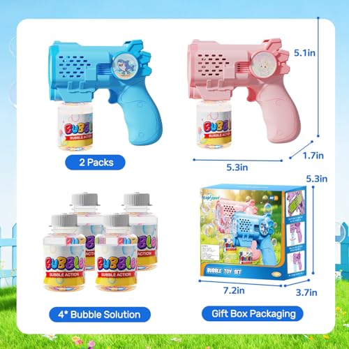 EagleStone Bubble Guns Machine for Toddlers, Automatic Light Up Bubble Blower with 4 Pre-Filled Bubble Solution, 10,000 Bubbles/Minute, Outdoor, Birthday, Easter, for Boys and Girls 3+ - color: Blue,light Pink