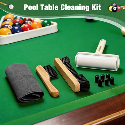 Pool Table Brush Accessories 10 Set，Billiards Pool Table Brush Cleaning Kit with 2 Wooden Brushes, Pool Cue Stick Cleaning Cloth, Billiards Cue Head Protective Sheath, Sticky Lint Roller