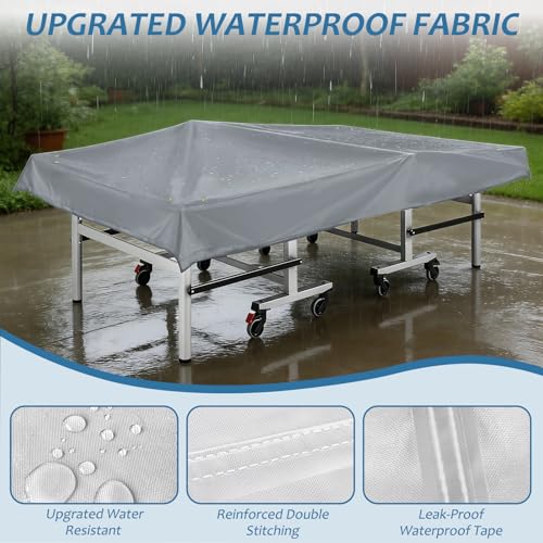 Outdoor Ping Pong Table Cover for 9x5 ft Table, Heavy Duty 600D Waterproof Polyester, UV Fade Resistant, Windproof Buckle Straps, Fits Folding & Flat Tables, Storage Bag, Dark Gray - color: Gray