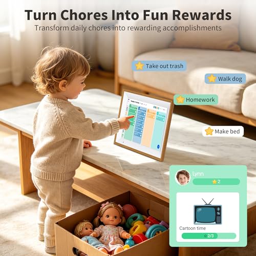 Digital Calendar, 10.1 Inch Electronic Calendar for Family Schedules, Smart Touchscreen Interactive Family Planner with Chore Chart, Meal Planner, Digital Picture Display, Gift for Mom Dad Mother (Wood Grain Color)