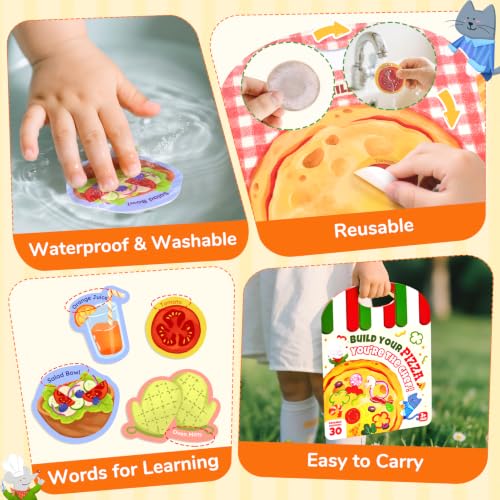 JoyCat Reusable Sticker Book - Stickers for Toddlers, Kids Sticker Activity Book, Travel Toys for Road Trip, Car & Airplane, Educational Learning Gifts for Boys and Girls Ages 3-5 (Pizza-Making) - style: Pizza