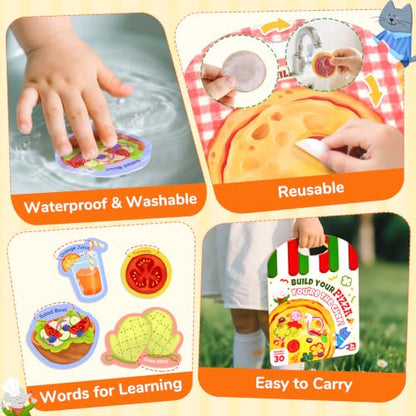 JoyCat Reusable Sticker Book - Stickers for Toddlers, Kids Sticker Activity Book, Travel Toys for Road Trip, Car & Airplane, Educational Learning Gifts for Boys and Girls Ages 3-5 (Pizza-Making) - style: Pizza