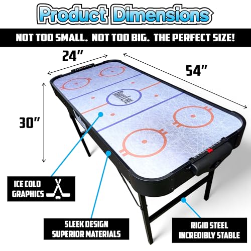 PartyLife 54" Portable Air Hockey Table w/Folding Steel Legs & Optional LED Lights - NEW & Improved - Powerful Motor, Smooth Surface, Very Sturdy - City Team Edition - color: Black, style: Base Model