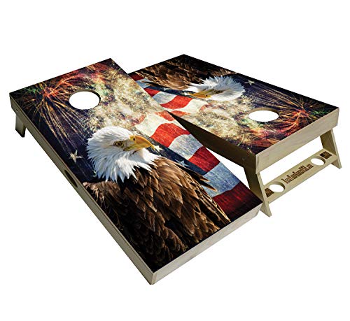 American Flag Series - Premium Cornhole Boards w Cupholders and a Handle - Includes 2 Regulation 4' x 2' Cornhole Boards w Premium Birch Plywood and 8 Cornhole Bags - color: Eagle Flag