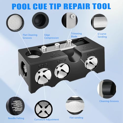 11-in-1 Pool Cue Tip Shaper, 14pcs Pool Cue Tips Replacement and Repair Kit, Pool Table Accessories for Replacement and Shaping Cue Tips ,Professional Cue Stick Tool Kit for Billiards Enthusiastsm