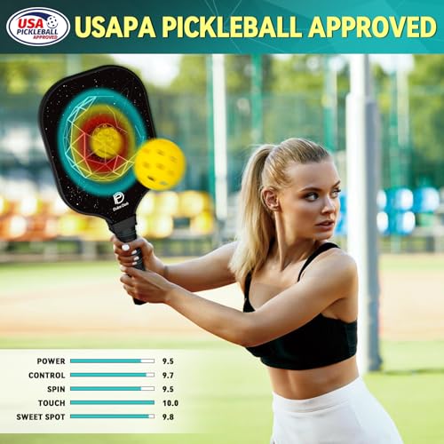 Dulce DOM Pickleball Paddles Set of 2/4 - USAPA Approved, 4 Indoor Outdoor Pickleball Balls, Fiberglass Surface Paddle Racket with Cover Bag, Ideal Training Equipment Gift for Men & Women - color: Black*4