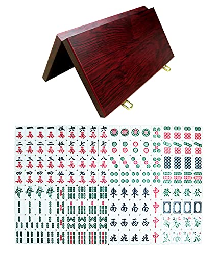 Miniature Chinese Mahjong Game Set with Foldable Table 144 Mini-Tiles, Case, and Accessories, Travel Set (Pink, 22MM) - color: Pink