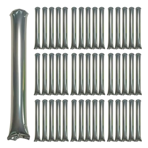 48pcs Round Head Boom Sticks Thunder Sticks Cheering Sticks Team Spirit Plastic Cheerleading Spirit Stick Clapper Inflatable Noise Maker Sports Supply (Silvery) - color: Silvery