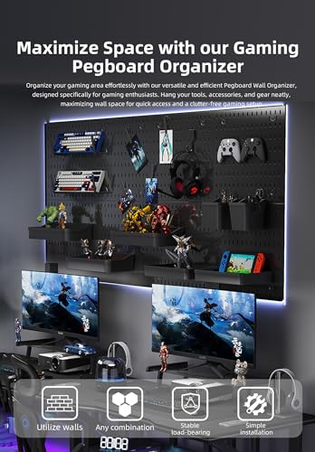 Wall Organizer Peg Board - Elevate And Declutter Your Gaming And Office - Create A Perfectly Structured Space(Black) - color: Black