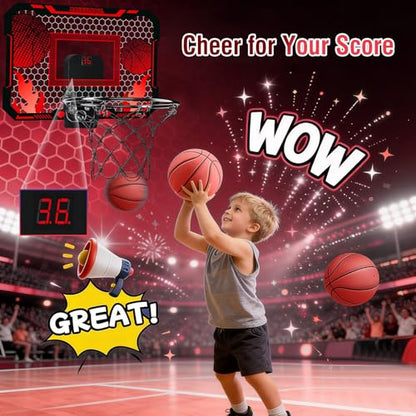 Indoor Basketball Hoop for Kids with Scoreboard Over the Door Basketball Hoop with 3 Balls Basketball Toys Gifts for 5 6 7 8 9 10 11 Years Old Boys Girls Mini Hoop for Bedroom and Birthday/Christmas - style: Red
