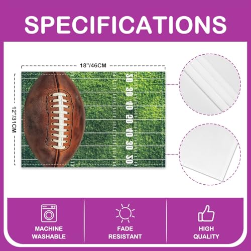Erosebridal Football Placemats Set of 4 12x18 Sports Place Mat for Kids Teens Camo Soccer Ball Game Ruler Stripe Geometric Green Brown Heat Resisting Table Mats - color: Green Brown