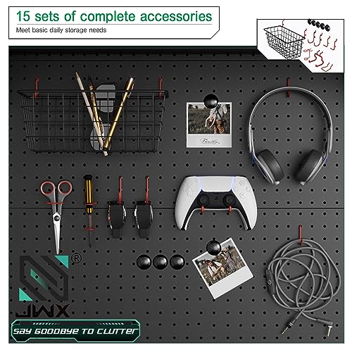 JWX DDB Gaming Standing Shelf Units, 30‘’ Free Standing Gaming Shelf Pegboard Cabinet with Home Office Metal Pegboard and 15 Pieces Organizer Tool Holders - color: Frosted Black