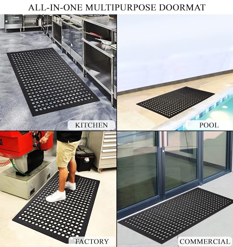 A1 Home Collections New All Purpose Anti Fatigue Versatile Rubber Floor Mat with Drain Holes, Workplace Mat, Restaurant Kitchen Mat, Bar Area Mat, Commercial, Industrial Anti Fatigue Mat 32x47 Inches - size: 47"L x 32"W x 0.6"Th