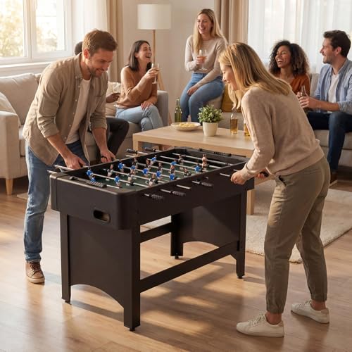 Goplus Foosball Table, 47" Competition Full Size Soccer Game Table with 22 Players, 2 Balls, Home Arcade Football Table Set for Adults, Family Nights, Game Rooms, Parties - color: Black