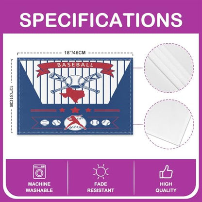 Erosebridal Baseball Place Mats Set of 4,Baseball City Table Mats Texas Placemats, Sports Player Game Place Mat, Oil Proof Washable - color: Blue Red, Texas