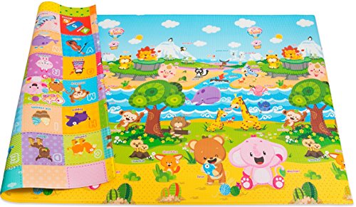 Baby Care Play Mat (Large, Playful - Pinko & Friend) 82'' x 55'' Original One-Piece Reversible Rollable Waterproof Play Mat for Infants, Babies, Toddler, and Kids - color: Playful - Pinko & Friend, size: Large
