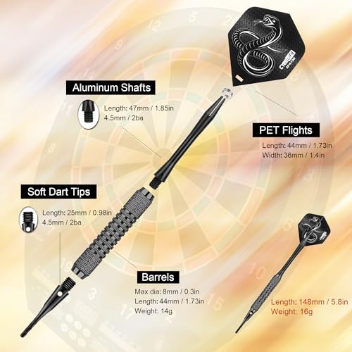 CyeeLife 16g Soft tip Darts with Extra Flights and Plastic Points For Beginners