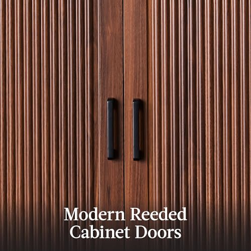 Best Choice Products 72" Tall Arched Pantry Cabinet w/Reeded Doors, 5-Tier Bookshelf, Armoire, Hutch, Bookcase, Storage Cabinet w/Adjustable Shelves, for Dining Room and Livingroom - Walnut - color: Large - Walnut