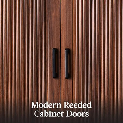Best Choice Products 72" Tall Arched Pantry Cabinet w/Reeded Doors, 5-Tier Bookshelf, Armoire, Hutch, Bookcase, Storage Cabinet w/Adjustable Shelves, for Dining Room and Livingroom - Walnut - color: Large - Walnut