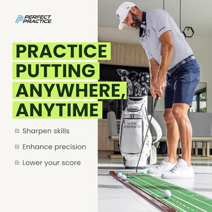 Perfect Practice Putting Mat & Chipping Net, Indoor & Outdoor Putting Green, Chipping Mat for Home & Office, Premium Golf Training Aids for Putting Practice with Realistic Turf, Golf Gifts for Men - style: Standard (9'6")
