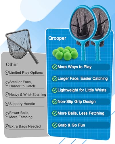 Slingshot Scoop Ball Set, Shoot and Catch Game Set with 2 Oversized Scoop Nets & 8 Foam Balls, Outdoor Toys Yard Pool Beach Games for Kids Ages 5-12, Birthday Gifts for Boys Girls